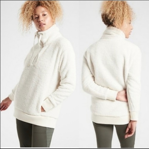 Athleta Tops - ATHLETA TALUS SHERPA HALF QUARTER ZIP SWEATSHIRT JACKET NATURAL COZY OVERSIZED